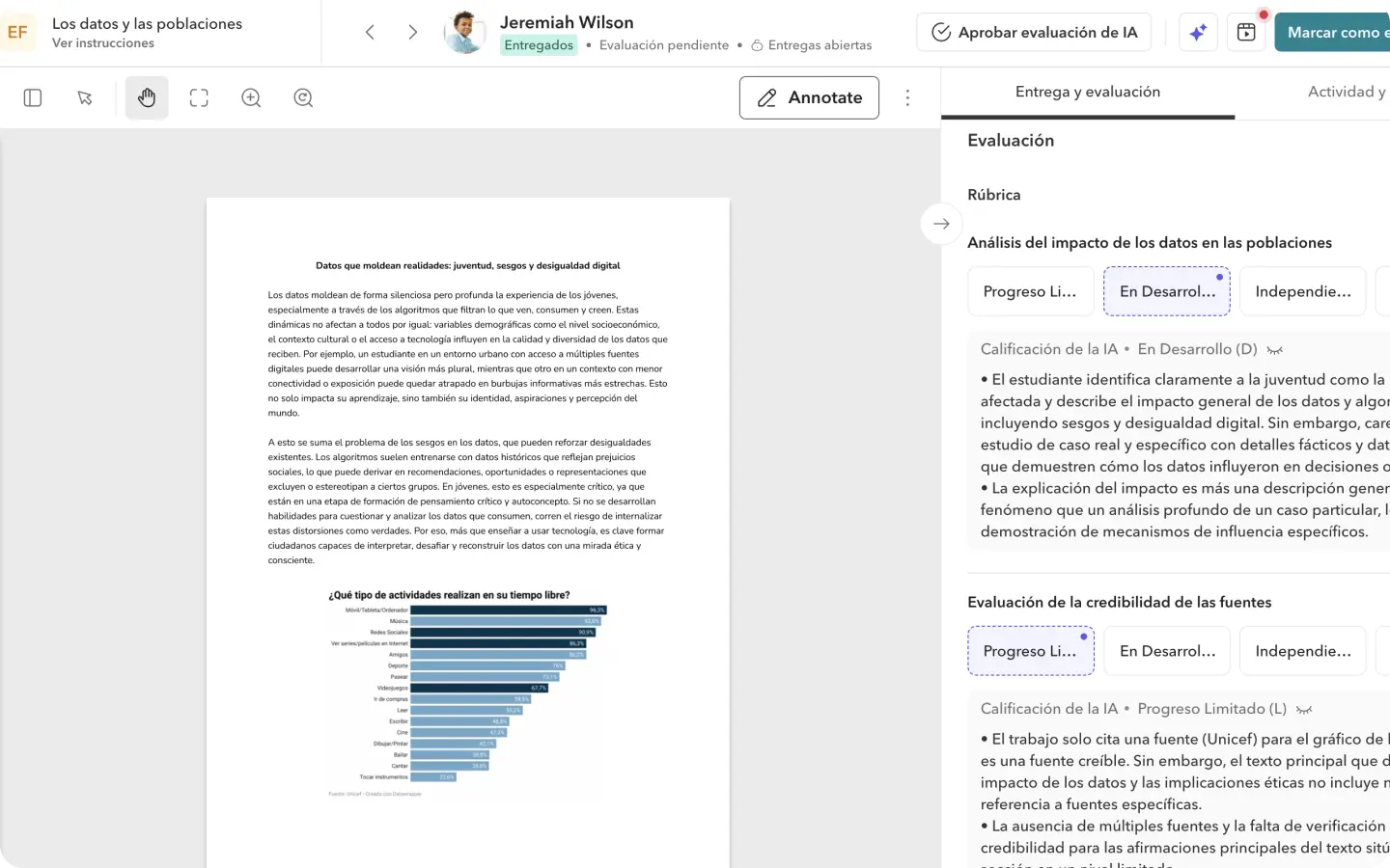 Asistente de retroalimentación y evaluación